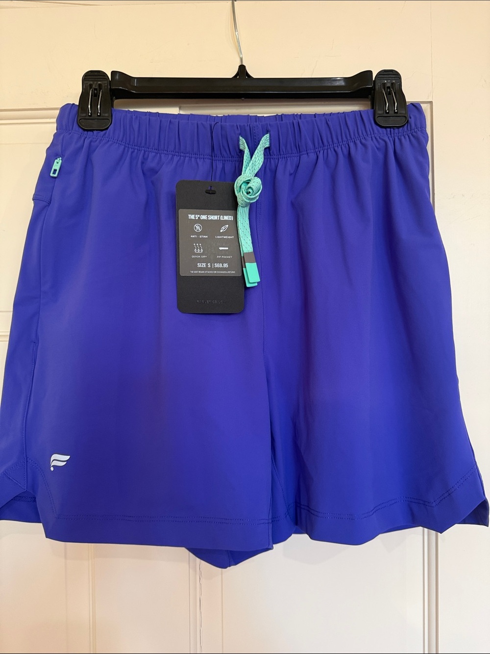 Men's Fabletics “5inch One Short” lined  Shorts - Purple with Mint Drawcord